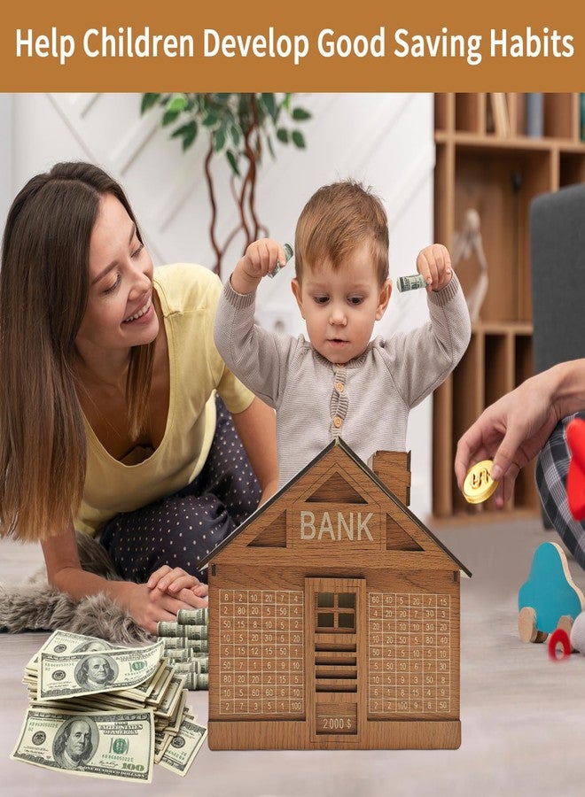 YATIME Cash Vault Wooden Savings Box,Reusable Cash Saver Box with Dry Erase Pen,Wooden Coin Money Bank for Kids Adults,Wooden Cash Saver Money Box with Counter - Image 2